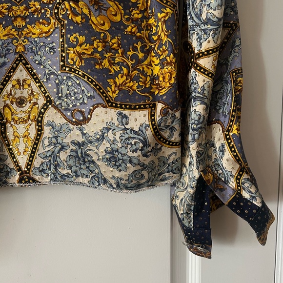 VINTAGE SETA PER UOMO MENS SILK METALLIC L/S SHIRT SIZE MEDIUM - Picture 8 of 10